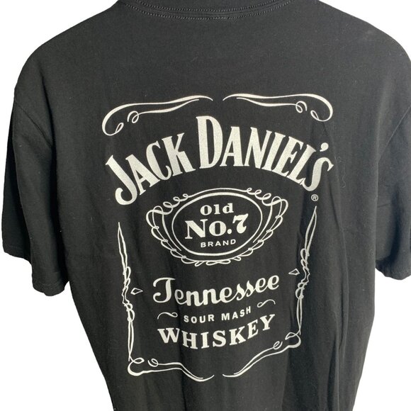 Jack Daniels Whiskey Crewneck T Shirt L Black Graphic Double Sided Short Sleeve - Picture 2 of 6